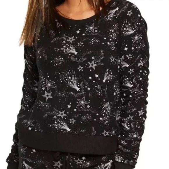 Chaser NWT Shirred Sleeve Star Print Sweater Size Small - Picture 1 of 4